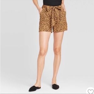 A New Day Leopard Animal Print Tie High Waisted Shorts